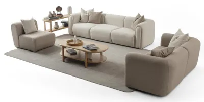 Immagine prodotto di Set divani beige Soggiorno Divani di design Poltrona elegante - 3 pezzi.