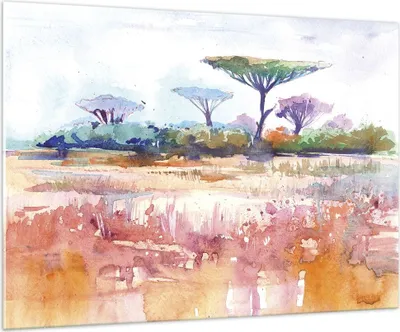 Produktbild von Bilder auf glas - Einteilig - Aquarell Savanne Bäume - 100x70cm - Glasbilder - Wandbilder - Bilder - zum Aufhängen bereit - Wanddekoration aus Glas - Glas Bilder - Wandbild auf Glas - GAA100x70-4484