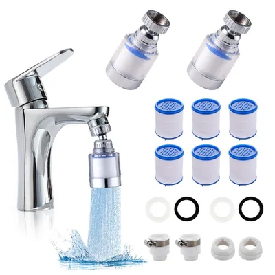 Produktbild von Wasserfilterarmatur mit 360° drehbarem Filter - 2 Stück und 6 PP-Baumwollfilterelemente für Küche und Badezimmer