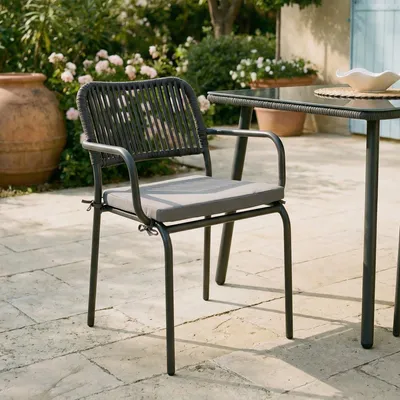 Produktbild von Gartenstuhl VOLONTE 6er Set, grau - Outdoor Stühle aus Alu mit moderner Rope-Bespannung und gemütlichen Kissen, wetterfest für Garten Terrasse & Balkon