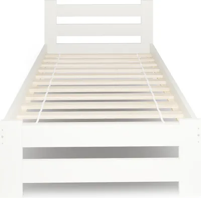 Produktbild von Holzbett 90x200 cm mit Lattenrost Modern Bett Bed Kiefer Massiv Bettgestell Einzelbett Massivholzbett Klassisch | Boho Landhaus Kopfteil mittel weiß