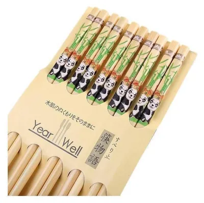 5 Paar Bambus-Essstäbchen mit Panda-Design