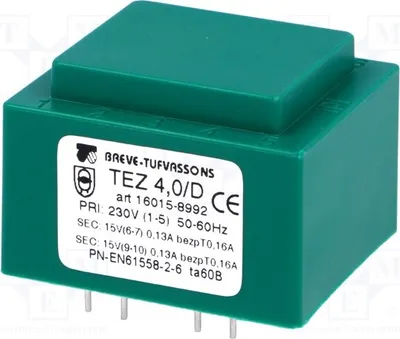 Obrázek produktu pro 1x Transformátor: potažený, 15V, 133,3mA, 230VAC, 4VA, 15V, 133,3mA, typ TEZ4/D230/15-15V -