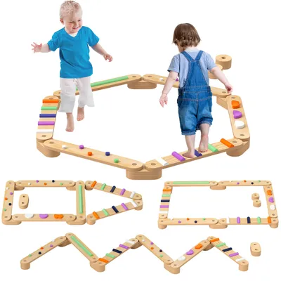 Produktbild von Balancebalken-Kinderset aus Holz, für Kinder von 3-8 Jahren, zweiseitige Balancebretter für spielerische Koordination