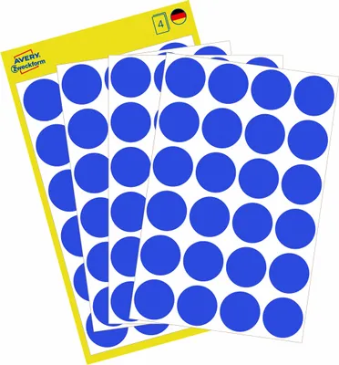 Produktbild von Avery Zweckform 3596, Markierungspunkte, ? 18 mm, 96 Markierungspunkte / 4 Bögen, Blau
