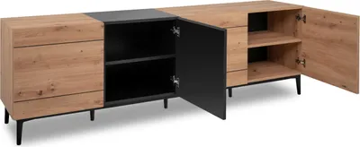 Produktbild von finori Nola 57A Lowboard, Nachbildung Artisan Oak / schwarz Maß: B x H x T ca. 200 x 65 x 42 cm