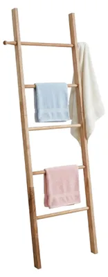 Produktbild von Relaxdays Handtuchleiter, 5 Sprossen, H x B: 170 x 43 cm, Walnussholz, Handtücher, Badezimmer, Wäscheleiter, natur