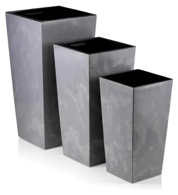 Produktbild von Blumentopf grau - 3er-Set Pflanztopf 23 l 16 l 11 l - Blumenkübel mit Pflanzkübel Einsatz - rechteckiger Betontopf für Wohnzimmer oder Garten
