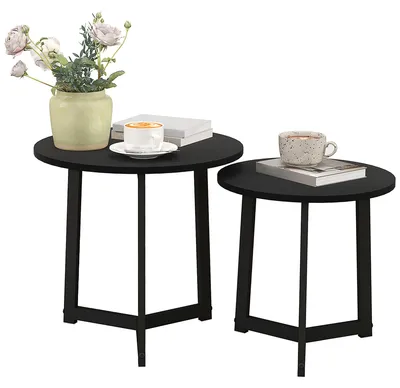 Image de Lot de 2 tables basses HOMCOM, tables d'appoint rondes, tables basses avec piètement en acier