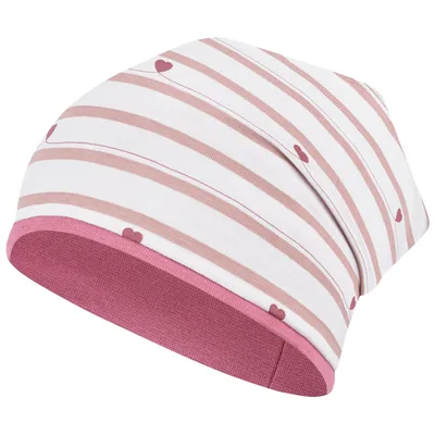 Produktbild von Mädchen Herbstmütze Beanie Übergangsmütze Baumwolle doppellagig, Gr. 54-56, Rosa-Altrosa Herz