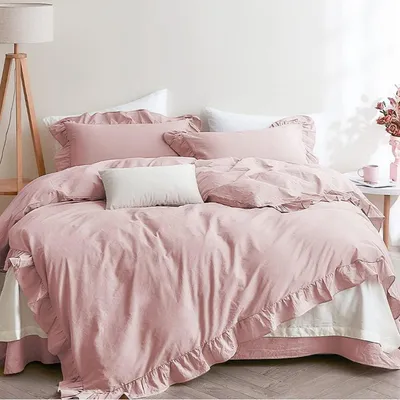 Produktbild von Bettwäsche-Set Rüschen 155x220 cm Rosa 1x80x80 cm Mikrofaser