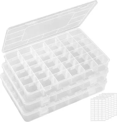 Produktbild von Famanu Aufbewahrungsbox Set mit 3 stapelbaren Boxen und 36 Fächern - Transparent