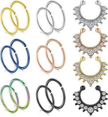 Zdjęcie produktu dla Piercing przegrody nosowej dla kobiet i mężczyzn w różnych kolorach | Imitacja piercingu wargowego i kolczyk do nosa ze stali chirurgicznej