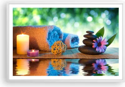 Produktbild von Gerahmtes Poster - Weißer Rahmen - Natur Entspannung Spa Kerzen - 91,5x61 cm - Wand Bild - Wanddeko - Wandbilder - Wandposter - Bilderrahmen - Bilder - Kunstdruck - Wandbild - P2WAA91x61-2554