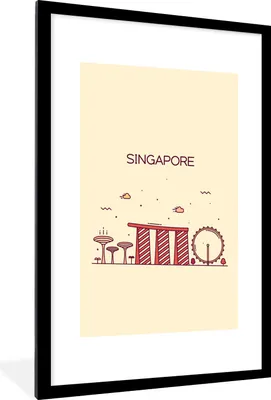 Produktbild von MuchoWow® MuchoWow® Gerahmtes Poster Singapur - Skyline - Asien 60x90 cm - Poster mit zchwarzem Bilderrahmen - Dekoration - Wandposter Wohnzimmer - Hochwertig