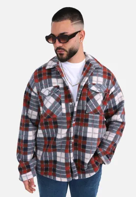 Produktbild von Herren Fleece Hemdjacke M Blau-Rot (46)