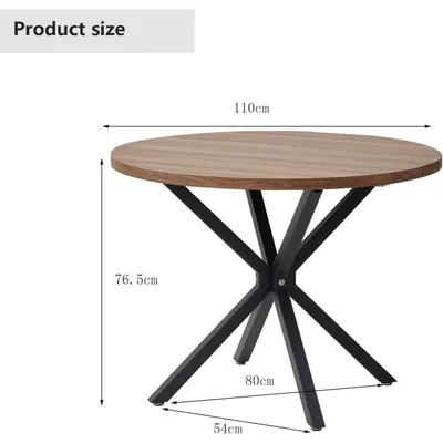 Productafbeelding van Eettafel van rundervleeshout, 100 cm, donkerbruin, met metalen poten, geschikt voor 4-6 personen