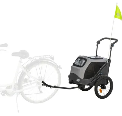 Produktbild von TRIXIE Fahrradanhänger für Hunde, schnell zusammenklappbar - grau - 58 × 93 × 74/114 cm