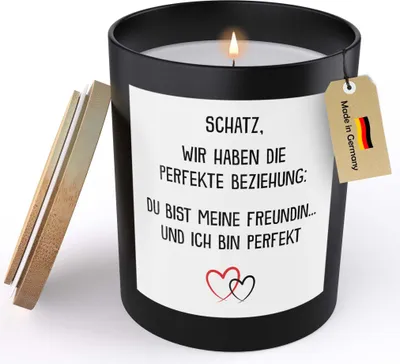 Produktbild von 22Feels Freundin Geschenk Jahrestag Spruchkerze "Perfekte Beziehung" Frauen Geburtstag Sojawachs Kerze im Glas Liebe Partnerin Handgemacht Spruch Duft Deko Vegan Nachhaltig - ZITRUS