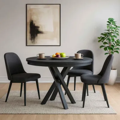 Produktbild von BEAUTYSOFA | Runder Ausziehbarer Tisch KRIS Ø 100–140 cm, Tisch für Esszimmer, Loft-Stil, Skandinavische, Schwarz/Schwarz