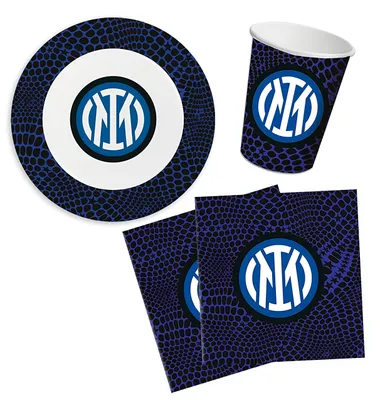 Immagine prodotto di Set per feste di compleanno nero e blu per 8 persone, set di decorazioni e stoviglie a tema "Fu"