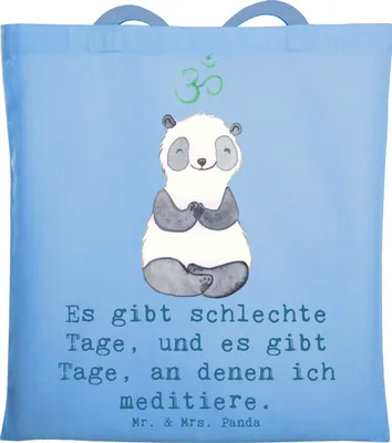 Produktbild von Mr. & Mrs. Panda canvas tasche Panda Meditieren - Sky Blue - Geschenk, Meditationskurs, Jutebeutel, Meditation, Schultasche, Tote Bag, dokumententasche, Einkaufstasche