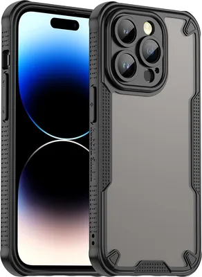 Image de Coque de protection pour iPhone 14 Pro, dos mat translucide, coque TPU noire