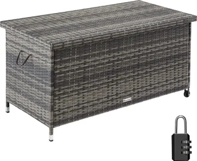 Image de Coffre de jardin KIRUNA en rotin synthétique 121 x 56 x 60cm 270 L - gris