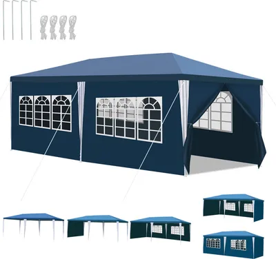 Obrázok produktu pre Yakimz 3 x 3 m / 3 x 6 m záhradný altánok s bočnými panelmi vodotesný stan so špirálovými rúrkami a veľkými oknami, na párty svadby kempovanie