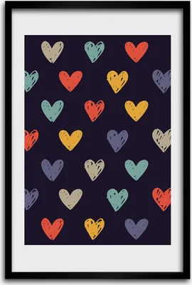 Produktbild von Bild - Bilderrahmen - 40 cm x 60 cm - MDF - Rahmen - Wandkunst - Bunte Herzen