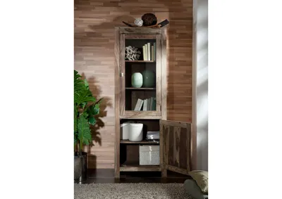 Produktbild von MASSIVMOEBEL24 Vitrine Sheesham 65x42x190 grau geölt NATURE GREY #53