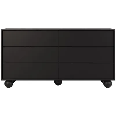 Produktbild von BEAUTYSOFA | Kommode ADEL 154 cm – Moderne Kommode mit 6 Schubladen, grifflose Fronten, kugelförmige Holzbeine, Schwarz, Push-to-Open