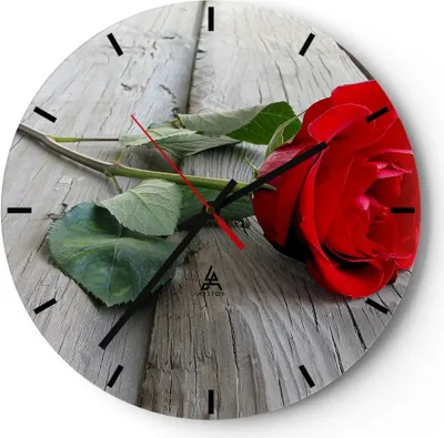 Produktbild von Wanduhr - Rund - Glasuhr - Blume Holz Pflanze - 30x30cm - Schleichendes Uhrwerk - Lautlos - zum Aufhängen bereit - Dekoration Modern - Wanddekoration aus Glas - C3AR30x30-0103