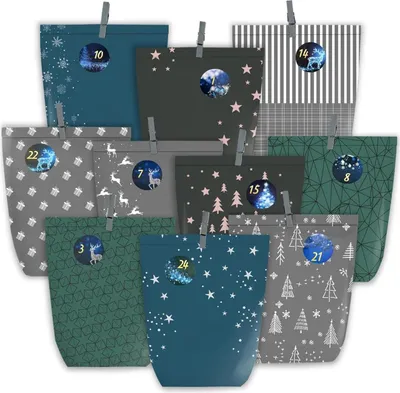 Immagine prodotto di PANSIBY Calendario dell'Avvento fai da te da 24 pezzi da riempire Blu Grigio Nero Verde