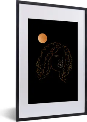 Produktbild von MuchoWow® Gerahmtes Poster Frau - Mond - Gold - Strichzeichnung 40x60 cm - Poster mit Schwarzem Bilderrahmen Wandposter Rahmen Foto Bilder - Poster in Rahmen