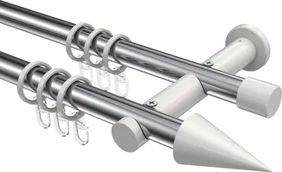 Produktbild von Interdeco Gardinenstange / Vorhangstange Chrom / Weiß, Typ Platon Savio (Kegel), 20 mm Ø 2-läufig, 240 cm