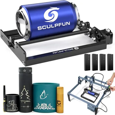 Produktbild von SCULPFUN Walze Roller Set für zylindrische Objekte mit 360° drehbarer Gravierachse 6-150 mm Kompatibel mit 95% der Graviermaschinen
