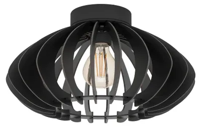 Image de EGLO Plafonnier Cossano 3, plafonnier vintage, spot de plafond rétro en métal et bois noir, lampe de salon avec douille E27, Ø 38 cm
