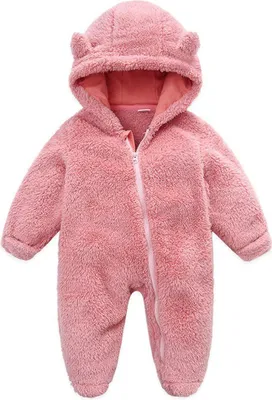 Produktbild von Baby Overall Winter Flanell Kapuze Jumpsuit, Farbe: Rosa, Größe: 0-3 Monat
