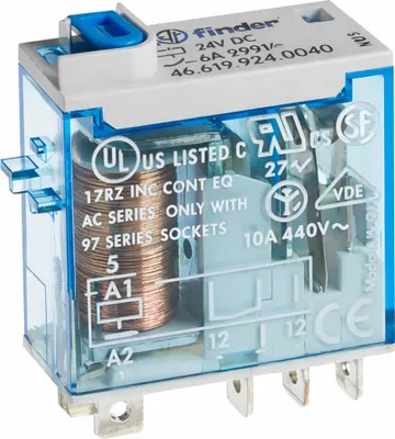 Immagine prodotto di Relè miniaturizzato Finder 24 V CC, 1 inversore, 10 A – Finder 27.01, 1 pz.