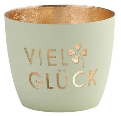 Immagine prodotto di Gift Company Windlicht Madras Viel Glück M, Teelichthalter, Kerzenhalter, Eisen, Pastellgrün, Gold, 8.5 cm, 1091704079