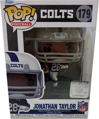 A Funko Pop! vinyl figure of Jonathan Taylor of the NFL Colts, displayed in its original packaging.