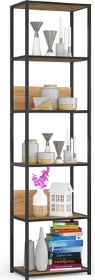 Image de Étagère industrielle en métal pour livres, avec 6 étagères, de style loft