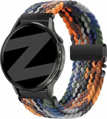 Produktbild von Bandz geflochtenes Nylon-„Fallschirm“-Armband, passend für Garmin Vivoactive 4s / Vivomove 3s / Venu 4 (41 mm) / Venu 3s / Venu 2s – Schwarz/Weiß