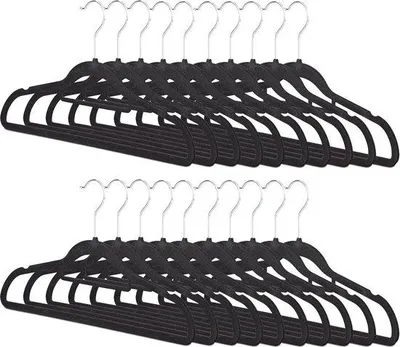 Image de Lot de 20 cintres recouverts de velours - antidérapants - crochet pivotant à 360° - h x l 225 x 41 cm - cintres noirs