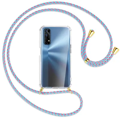 Produktbild von Handykette Backcover-Schutzhülle mit Band (Metall goldfarben) für Realme 7 (RMX2151) - pink/mint