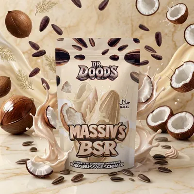 Produktbild von DR. DOOD’S Massiv’s BSR Geröstete Sonnenblumenkerne Kokosnuss 100 g + Heartforcards Versandschutz