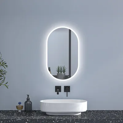 Produktbild von LED Badspiegel 75×45cm Rundbahn Warm/Neutral/Kaltweiß dimmbar Memory Wand/Touchschalter Anti-Beschlag Badezimmerspiegel Energiesparend IP44