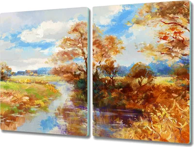 Produktbild von Coloray Schneidebrett Herdabdeckplatte 2x40x52 cm Kochplattenabdeckung Hackbrett Küchenbrett - Baum Fluss Himmel