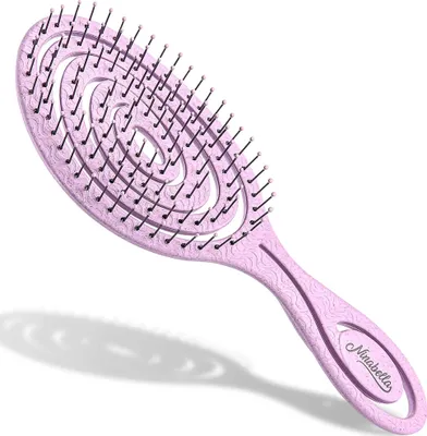 Produktbild von Ninabella Bio Haarbürste ohne Ziepen für Damen, Herren & Kinder - Entwirrbürste auch für Locken & Lange Haare - Einzigartige Profi Detangler-Bürste mit Spiralfeder Limetten Rosa